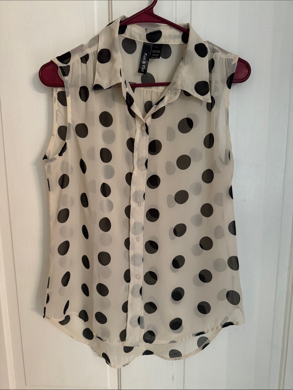 Fun & Flirt Sleeveless Polka Dot Button-Front Blouse - Ivory & Black